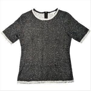 Cabi Sweater Top Short Sleeve Knit Dark Gray Black